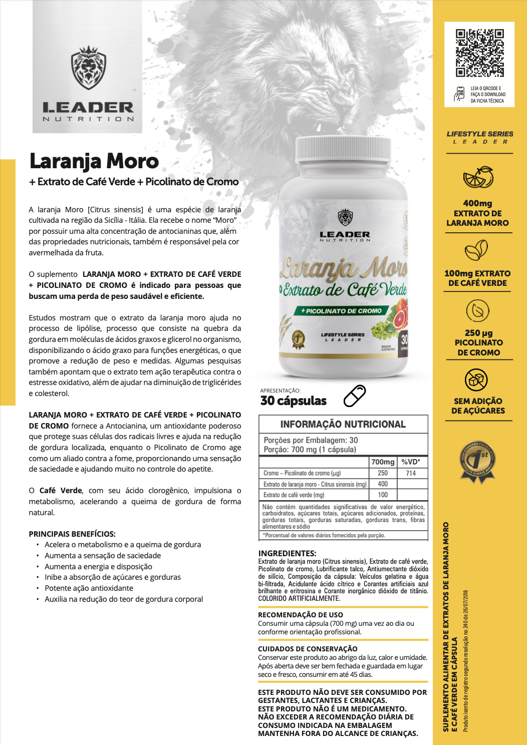 Extrato de Laranja Moro Leader Nutrition